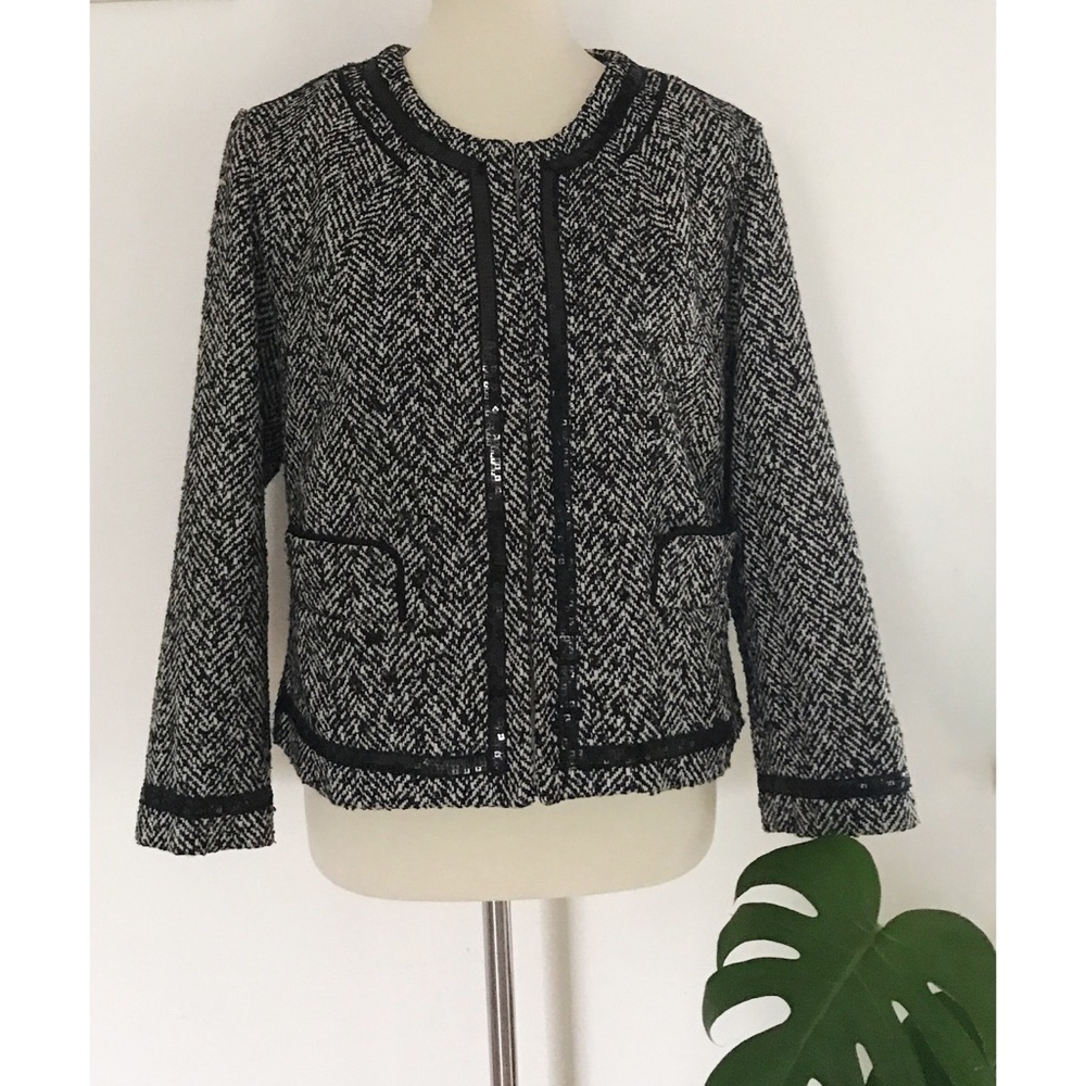 Cynthia Rowley Sequin Trim Bouclé Tweed Jacket L​​​